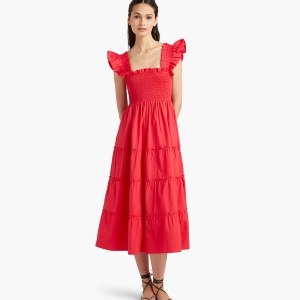 Hill House Home The Ellie Nap Dress Raspberry Red Poplin Size XS - Picture 3 of 14